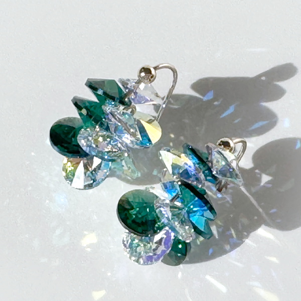 Mini Crystal Cluster Short Dangle Earrings - Holiday Colors in Emerald Green