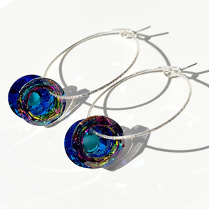 Argentium® Silver Blue Rainbow Crystal Hoop Earrings | Handmade by California Artist Lisa Ramos
