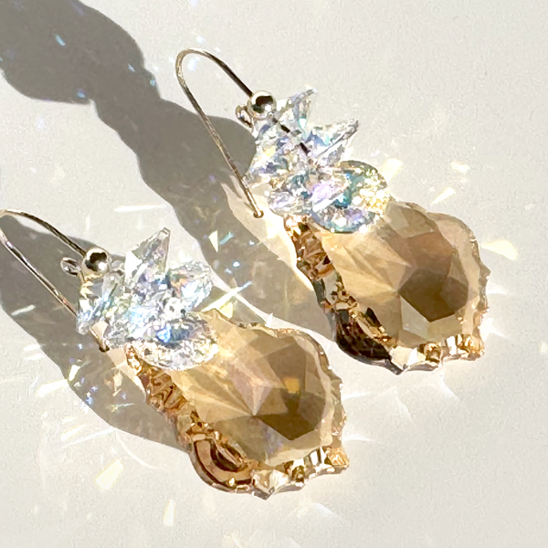 Large Crown Crystal Cluster Earrings