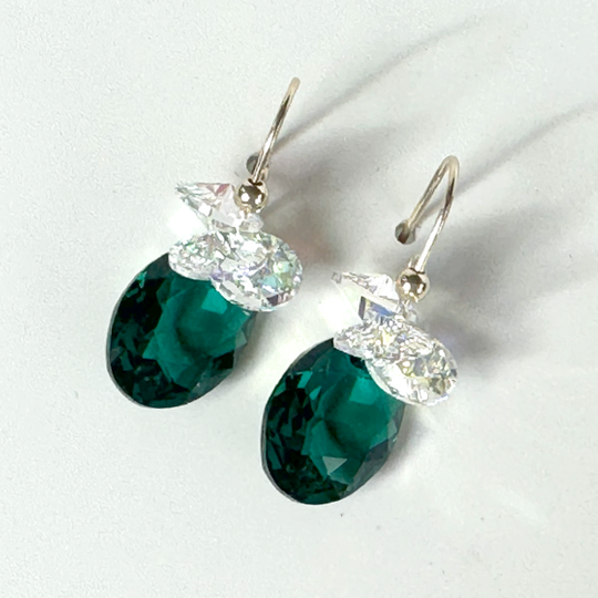 Short Drop Oval Cut Crystal Custer Earrings - Color Options