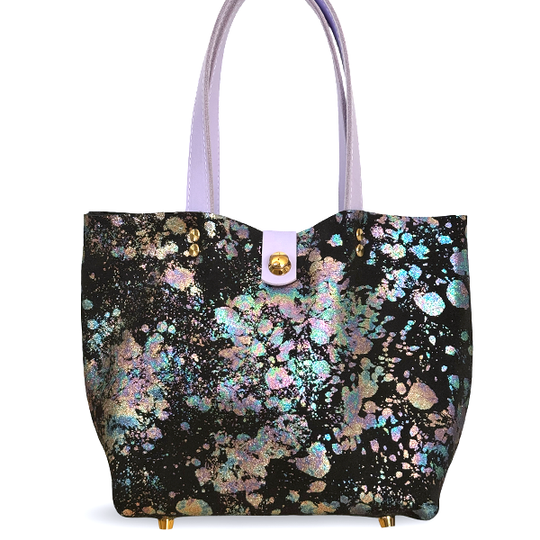Suede Iridescent Paint Splatter Tote Bag – Bag 151