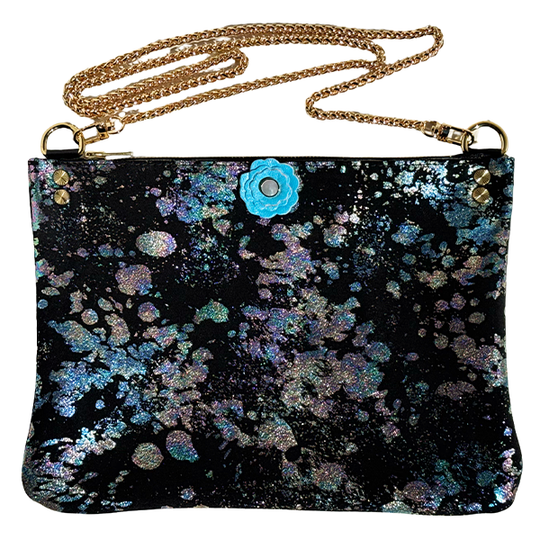 Suede Iridescent Paint Splatter Flower Crossbody – Bag 160
