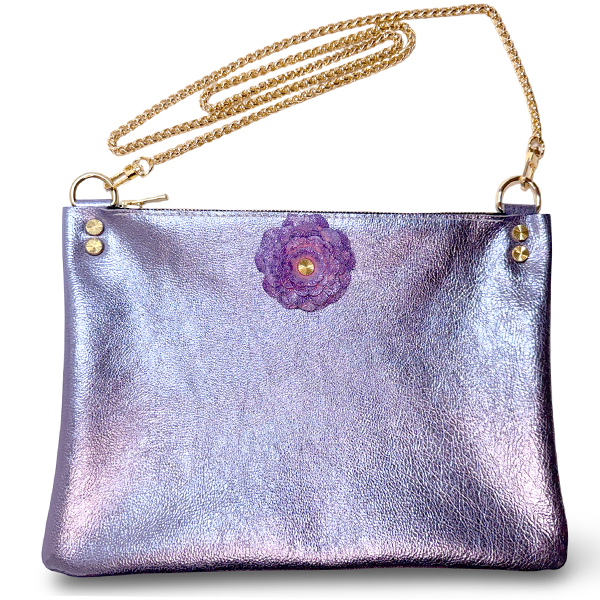 Purple Metallic Leather Ombre Flower Crossbody with Mini Pouch – Bag 158
