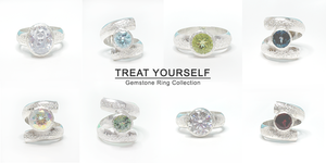 Picture of Argentium Silver Gemstone Ring Collection - Simulated Diamond, Blue Topaz, Peridot, London Blue Topaz, Iridescent Topaz, Green Topaz, Simulated Diamonds and Garnet. | MONOLISA Jewelry Collection Designed By California Artist Lisa Ramos  