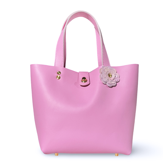 Pretty Soft Ombre Leather Small Tote Bag with Pink Flower - Bag 147