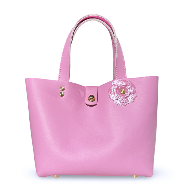 Pretty Pink Leather Small Tote Bag with Pink Flower - Bag 148