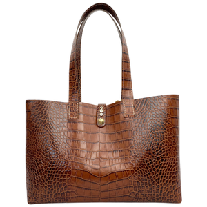 Italian Leather Brown Croc Embossed Handbag - Bags Made in California by Designer Lisa Ramos 