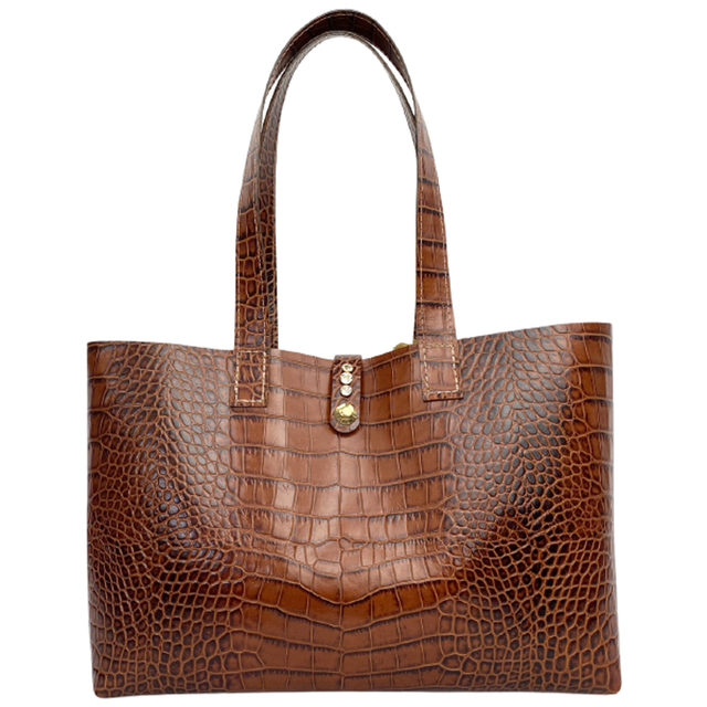 Italian Leather Brown Croc Embossed Handbag - Bags Made in California by Designer Lisa Ramos 