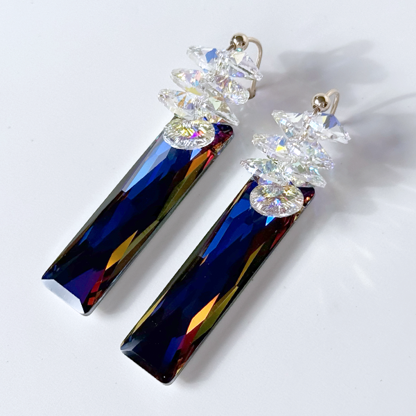 Large Rainbow Baguette Crystal Earrings - 14k Gold Filled | MONOLISA Jewelry Collection Made in California by Artist Lisa Ramos