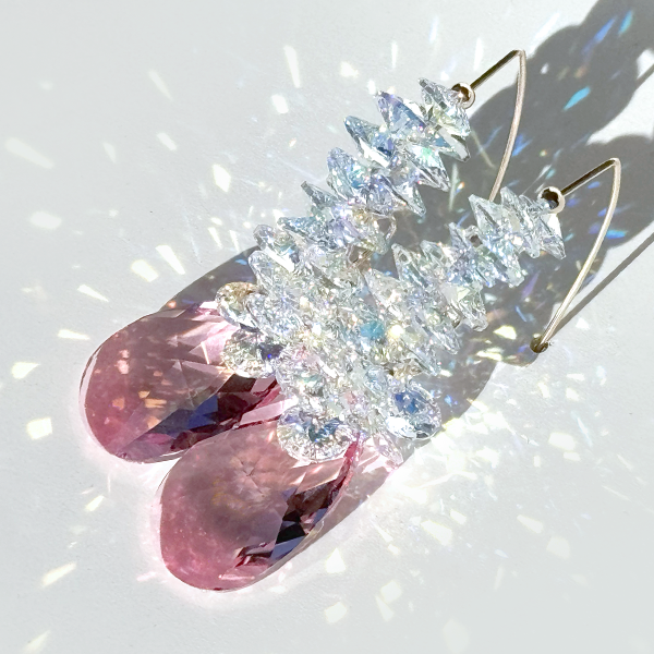 Ultra Large Pink  Crystal Earrings  - Marzieh Style