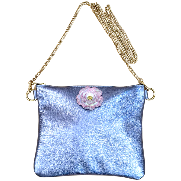 Purple Metallic Leather Flower Crossbody Bag - 133