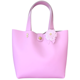 Pretty Pink Leather Small Tote Bag with Pink Flower - Bag 138