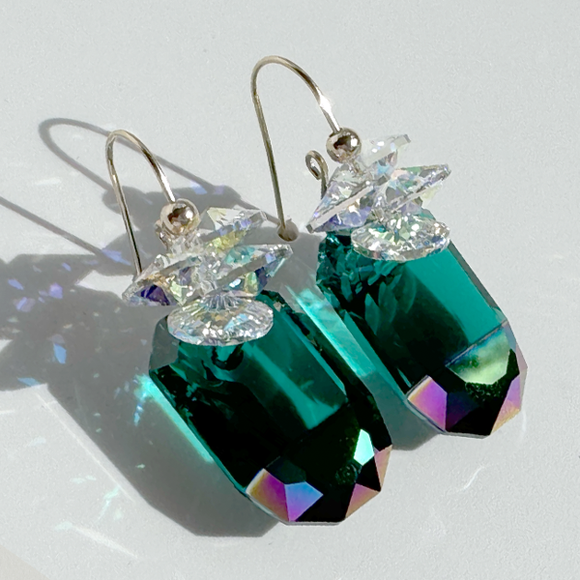 Art Deco Crystal Earrings - Green