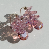 Short Drop Iridescent Circular Crystal Custer Earrings - Pink