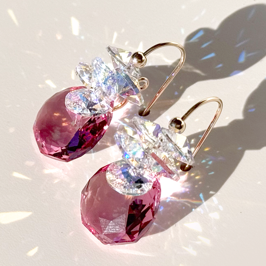 Regal Crystal Cluster Earrings - color pink