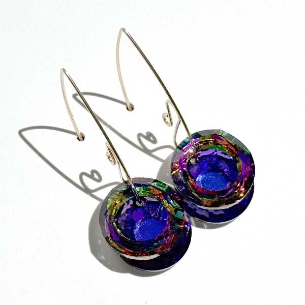 Large Blue Purple Rainbow Crystal Earring Collection - Purple