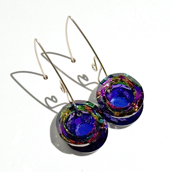 Large Blue Purple Rainbow Crystal Earring Collection - Purple