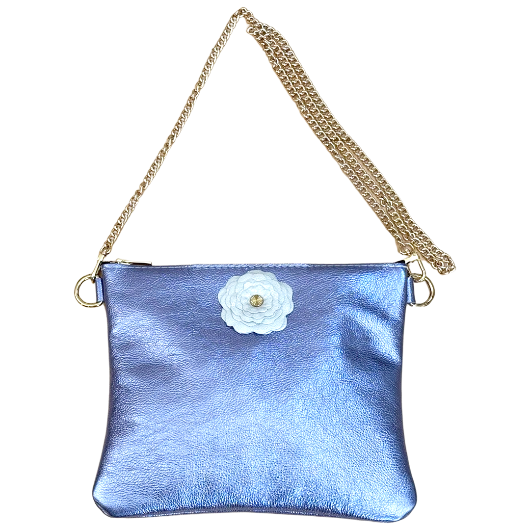 Purple Metallic Leather Flower Crossbody Bag - 132
