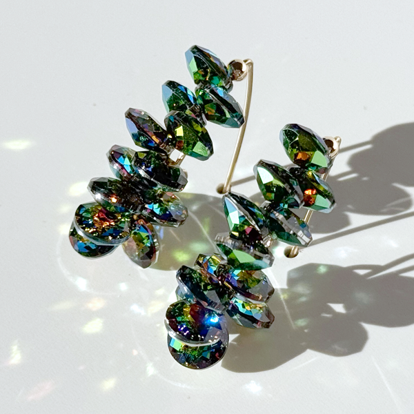 Bold Cluster Crystals with Elegant Scroll Design  - Rainbow Color