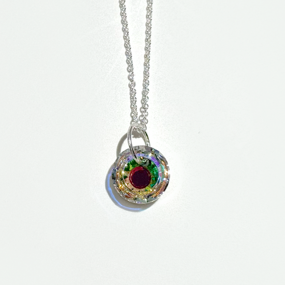 Argentium Silver Rainbow Iridescent Crystal Eye Pendant Necklace | MONOLISA Jewelry By Artist Lisa Ramos