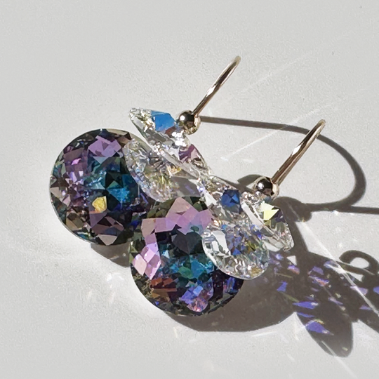 Short Drop Round Cut Crystal Custer Earrings - Unicorn Color 