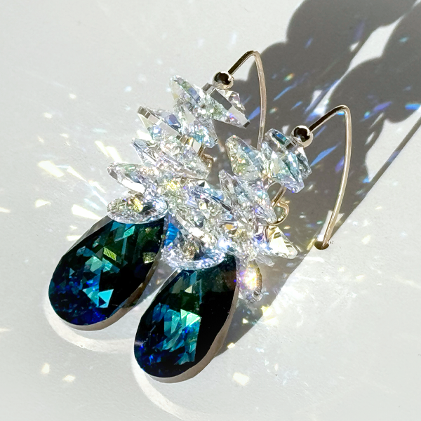 One of a kind Beautiful Blue Crystal Cluster Earrings