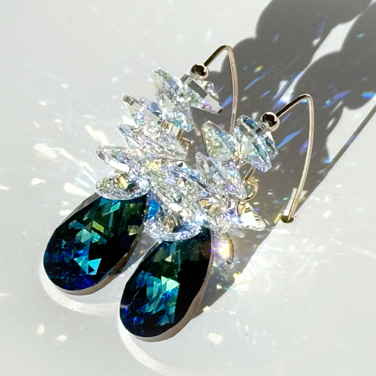 One of a kind Beautiful Blue Crystal Cluster Earrings
