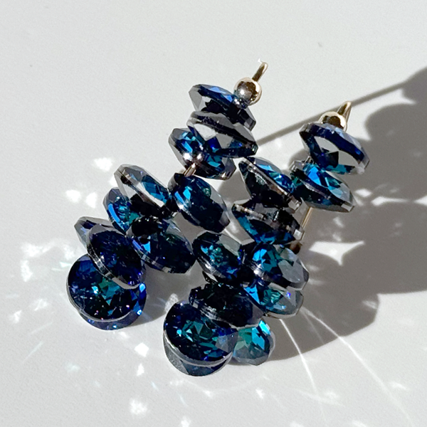 Bold Cluster Crystals with Elegant Scroll Design  - Unique Blue Color