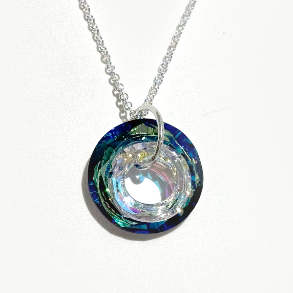 Argentium Silver Duo Circular Crystal Pendant Necklace  | MONOLISA Jewelry Collection By Artist Lisa Ramos