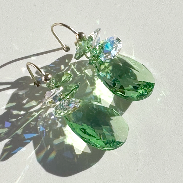 Short Drop Crystal Cluster Earrings - Holiday Collection - Peridot Color