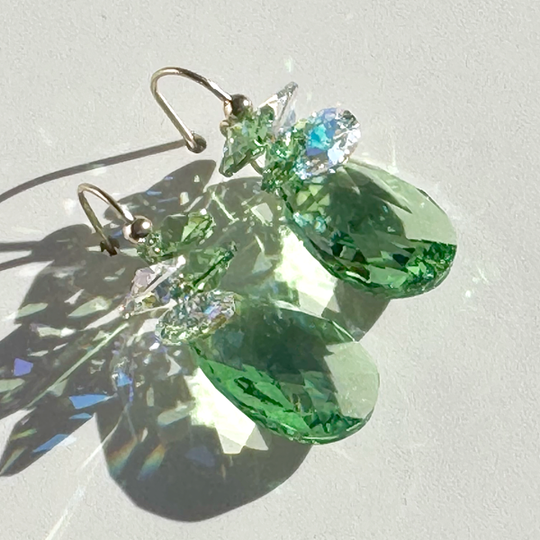Short Drop Crystal Cluster Earrings - Holiday Collection - Peridot Color