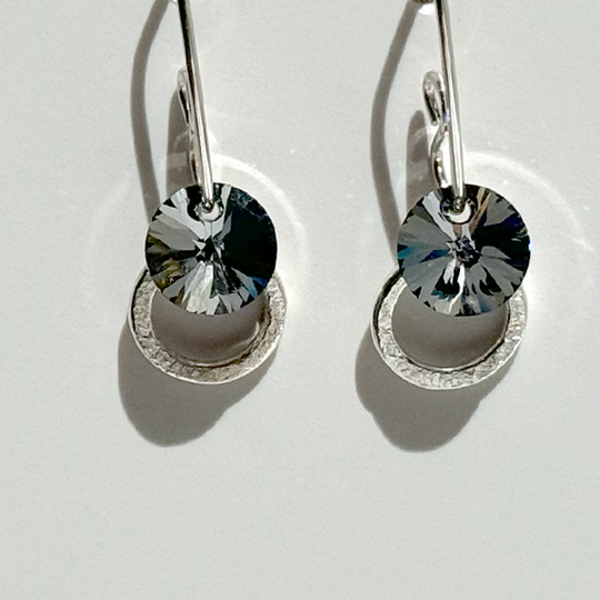 Versatile Argentium Silver Crystal Dangle Mini Hoop Collection -  Color Gray