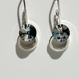 Versatile Argentium Silver Crystal Dangle Mini Hoop Collection -  Color Gray