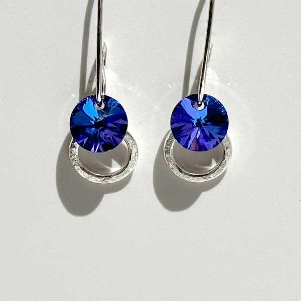 Versatile Argentium Silver Crystal Dangle Mini Hoop Collection - Color Purple