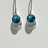 Versatile Argentium Silver Crystal Dangle Mini Hoop Collection - Color Unique Blue
