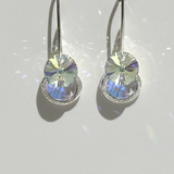 Versatile Argentium Silver Crystal Dangle Mini Hoop Collection - Color Yellow Iridescence