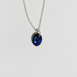 14 Karat Gold Dainty Blue Crystal Pendant with Sterling Chain