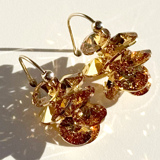 Mini Crystal Cluster Short Dangle Earrings - Metallic Gold
