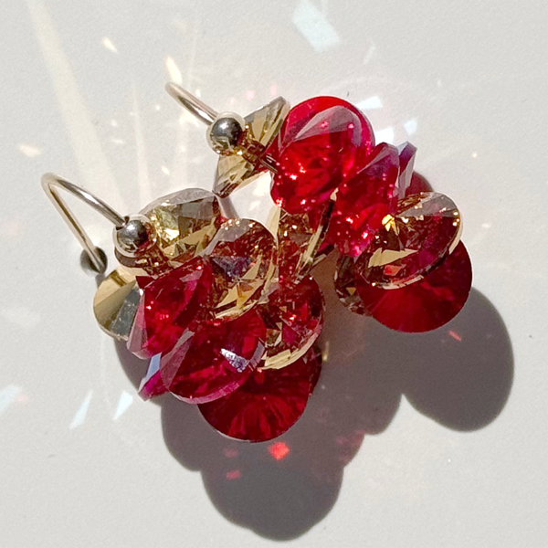 Mini Crystal Cluster Earrings - Holiday Collection in red and gold colors