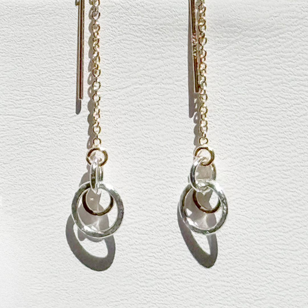 Mini Mixed Metal Gold and Argentium Silver Ear Thread Earrings by MONOLISA Jewelry