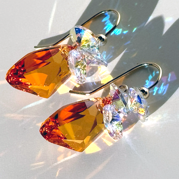 Modern Crystal Cluster Earrings in color orange | MONOLISA Jewelry by Artist Lisa Ramos