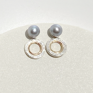 2 Earring Jacket Sets with Pearl Studs Designed with 14 Karat Gold and Argentium Silver