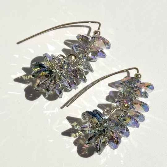 Purple Green Cluster Crystal Earrings By Artist Lisa Ramos - MONOLISA Jewelry
