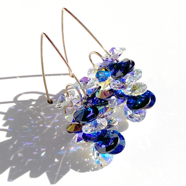 Large Colorful Crystal Purple Iridescence Cluster with Elegant Scroll Design  - 14k Gold Filled