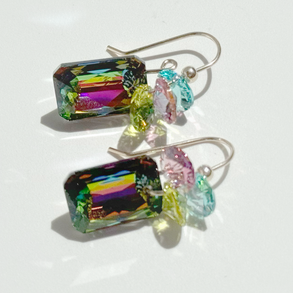 Short Drop Emerald Cut Crystal Custer Earrings - Color