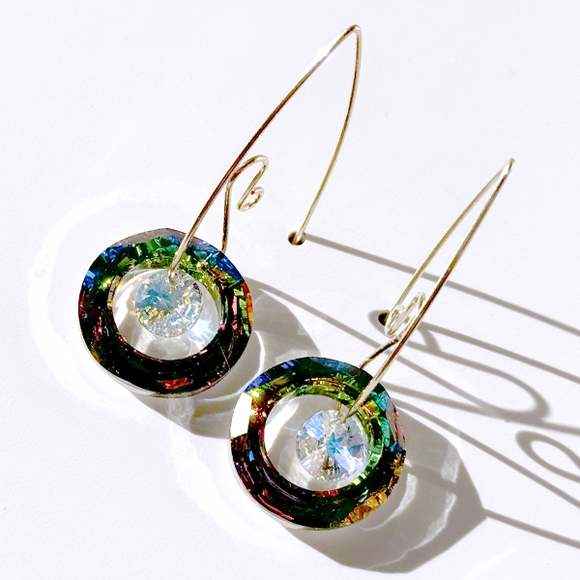 Large Circular Rainbow Iridescent Crystal Earring Collection II