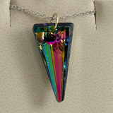 14 Karat Gold Crystal Spike Pendant Collection with Argentium Silver Chain - Rainbow color spike