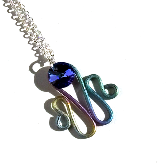 Rainbow Spiral Titanium Pendant Necklace with Purple Crystal | MONOLISA Jewelry by Artist Lisa Ramos