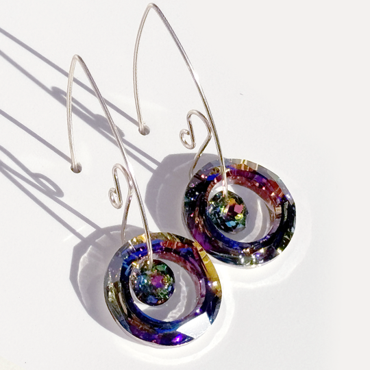 Long Spiral Design Rainbow Round Crystal Earrings | MONOLISA Jewelry Made in California