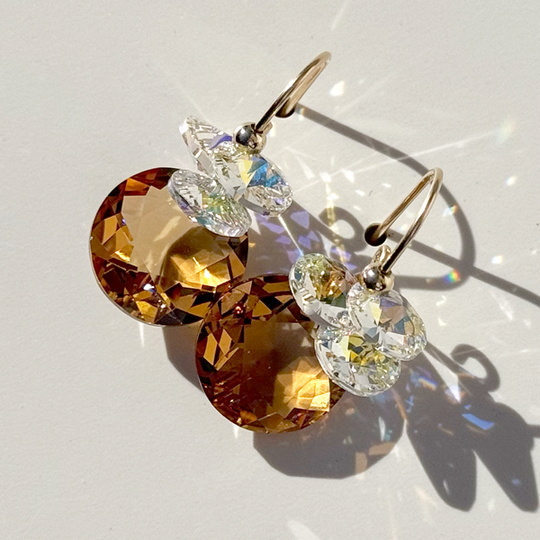 Short Drop Round Cut Crystal Custer Earrings - Topaz Color